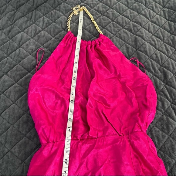 Astr The Label Dress Women Small Pink Satin Front Mini Slit Gold Chain Halter Z - Picture 7 of 10